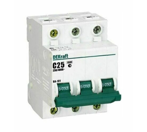 Автоматический выключатель DekRaft ВА-101, 3 полюса, 25А, С, 4,5 кА