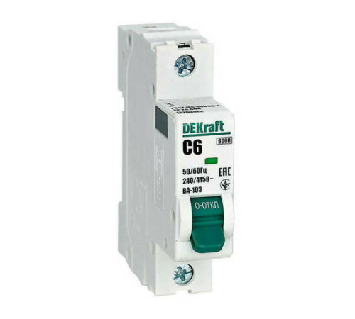 Автоматический выключатель DekRaft ВА-103 NEW, 1 полюс, 6А, С, 6 кА