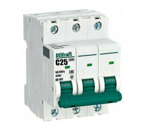 Автоматический выключатель DekRaft ВА-103 NEW, 3 полюса, 25А, С, 6 кА