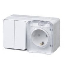 AtlasDesign Profi54 БЛОК: РОЗ. з/к со шт. 16А 250B, ВЫКЛ.2-клав.10А, БЕЛЫЙ