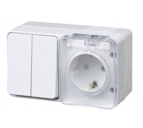 AtlasDesign Profi54 БЛОК: РОЗ. з/к со шт. 16А 250B, ВЫКЛ.2-клав.10А, БЕЛЫЙ