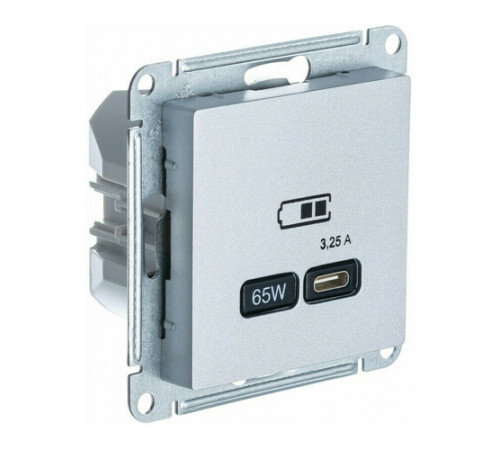 Розетка USB type C Systeme Electric ATLASDESIGN, скрытый монтаж, алюминий, ATN000327