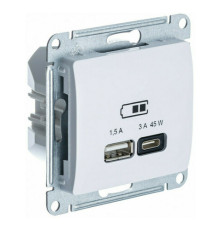 Розетка USB+USB type C Systeme Electric GLOSSA, скрытый монтаж, белый, GSL000129