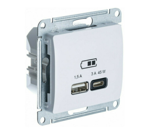 Розетка USB+USB type C Systeme Electric GLOSSA, скрытый монтаж, белый, GSL000129