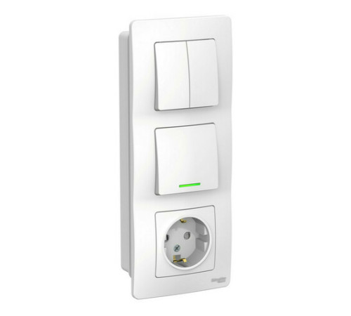 Блок розетка + выключатель Systeme Electric BLANCA с подсветкой, скрытый монтаж, белый, BLNBS101211