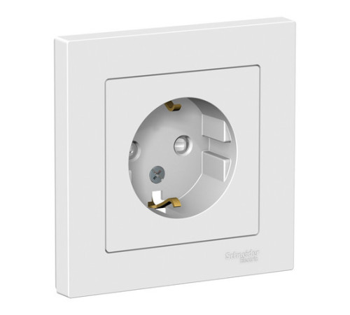 Розетка с рамкой Systeme Electric ATLASDESIGN, скрытый монтаж, с заземлением, со шторками, винтовые клеммы, белый