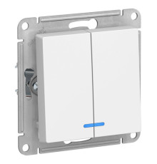 Выключатель 2-клавишный Systeme Electric ATLASDESIGN, с подсветкой, скрытый монтаж, белый