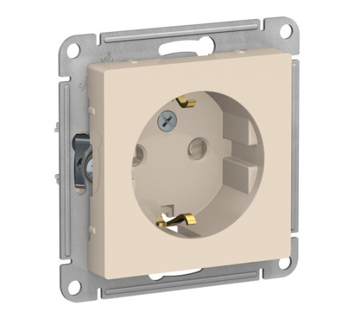 Розетка Systeme Electric ATLASDESIGN, скрытый монтаж, с заземлением, со шторками, винтовые клеммы, бежевый