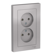 Розетка двухместная Systeme Electric ATLASDESIGN, скрытый монтаж, винтовые клеммы, алюминий