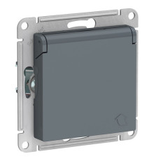 Розетка Systeme Electric ATLASDESIGN, скрытый монтаж, с заземлением, с крышкой, со шторками, винтовые клеммы, грифель