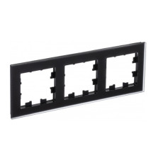 Рамка 3 поста Systeme Electric ATLASDESIGN NATURE, черное матовое стекло (пластик)