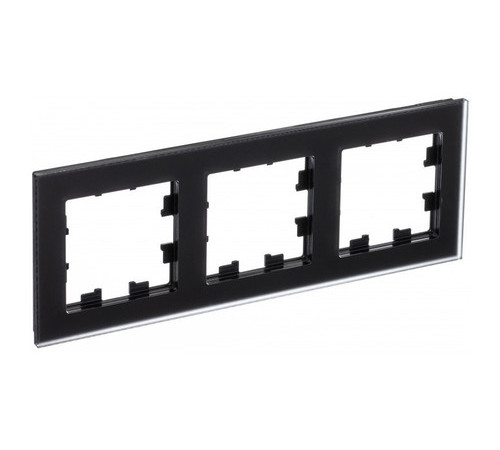 Рамка 3 поста Systeme Electric ATLASDESIGN NATURE, черное матовое стекло (пластик)