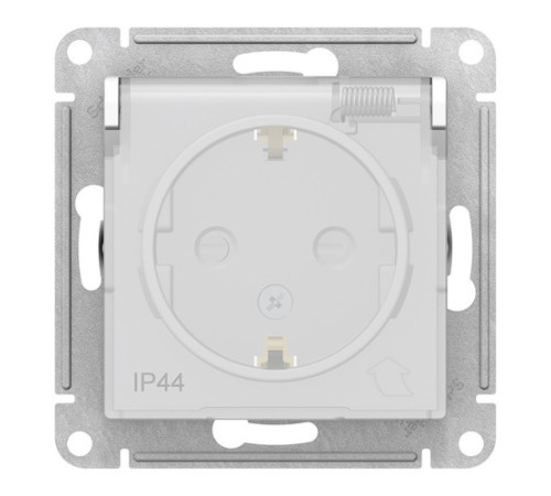 Розетка IP44 Systeme Electric ATLASDESIGN, скрытый монтаж, с заземлением, с прозрачной крышкой, со шторками, винтовые клеммы, белый