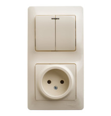 Блок: выключатель 2-клавишный и розетка Systeme Electric GLOSSA, скрытый монтаж, бежевый
