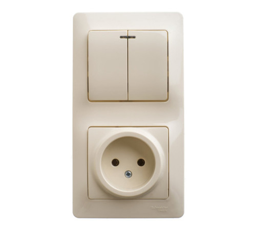 Блок: выключатель 2-клавишный и розетка Systeme Electric GLOSSA, скрытый монтаж, бежевый