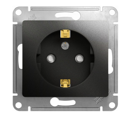 Розетка Systeme Electric GLOSSA, скрытый монтаж, с заземлением, со шторками, антрацит