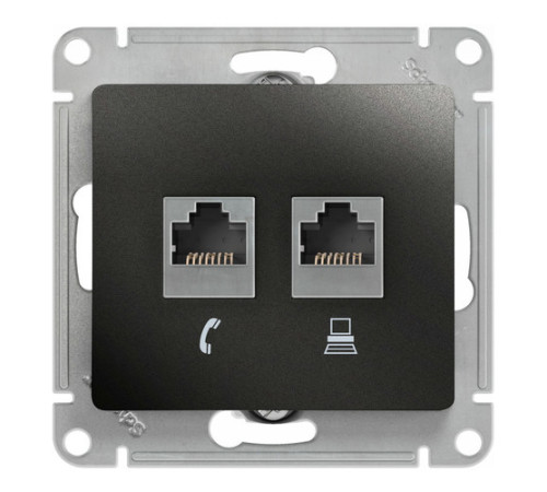Розетка 2xRJ11+RJ45 Cat.5 Systeme Electric GLOSSA, антрацит