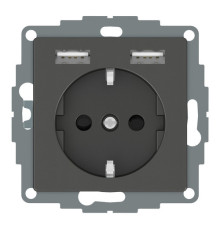 Розетка с USB Merten, скрытый монтаж, с заземлением, антрацит, MTN2366-0414