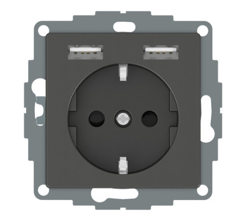 Розетка с USB Merten, скрытый монтаж, с заземлением, антрацит, MTN2366-0414