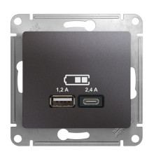 Розетка 2xUSB Systeme Electric GLOSSA, скрытый монтаж, графит, GSL001339