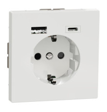 Розетка с 2xUSB тип А+С Schneider Electric MERTEN D-LIFE, скрытый монтаж, с заземлением, белый лотос