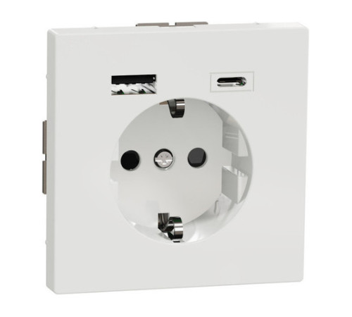 Розетка с 2xUSB тип А+С Schneider Electric MERTEN D-LIFE, скрытый монтаж, с заземлением, белый лотос