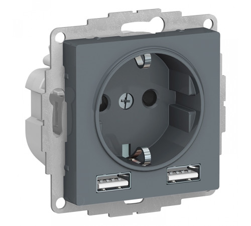 Розетка с USB Systeme Electric ATLASDESIGN, скрытый монтаж, с заземлением, грифель