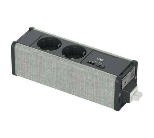 Unica System+ Блок 2хРозетка (2К+З) и 2хUSB типа A//C АНТРАЦИТ//СЕРАЯ ТКАНЬ
