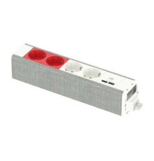 Unica System+ Блок 2хРозетка БЕЛАЯ+2хРозетка КРАСНАЯ+2хUSB A//C БЕЛЫЙ//СЕРАЯ ТКАНЬ