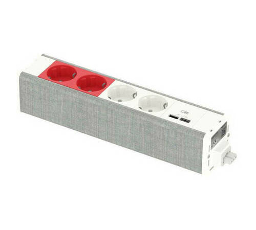 Unica System+ Блок 2хРозетка БЕЛАЯ+2хРозетка КРАСНАЯ+2хUSB A//C БЕЛЫЙ//СЕРАЯ ТКАНЬ