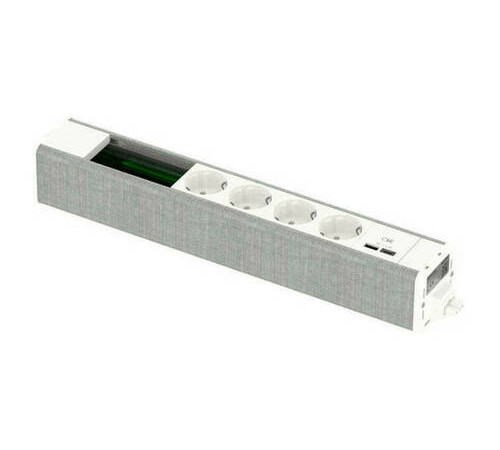 US+ Блок 4хРозетка (2К+З) + 2xUSB A//C + место (45х90) под VDI БЕЛЫЙ//СЕРАЯ ТКАНЬ