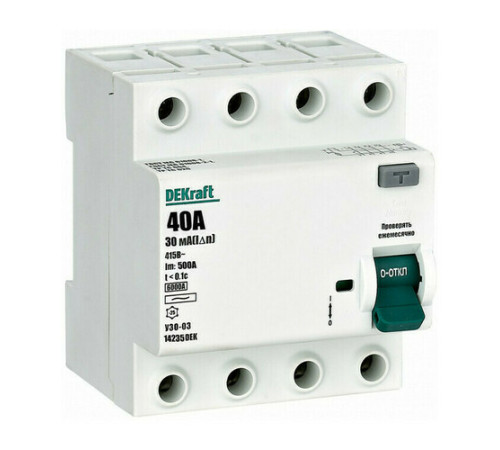 УЗО DEKraft УЗО-03 4P 40А 6 кА, 30 мА ( AC ), 14235DEK