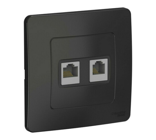 Розетка телефонная+компьютерная RJ11+RJ45 Systeme Electric BLANCA, скрытый монтаж, антрацит, BLNIS045116