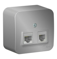 Розетка телефонная+компьютерная RJ11+RJ45 Systeme Electric BLANCA, открытый монтаж, алюминий, BLNIA045113