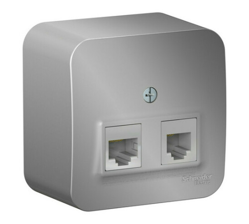 Розетка телефонная+компьютерная RJ11+RJ45 Systeme Electric BLANCA, открытый монтаж, алюминий, BLNIA045113