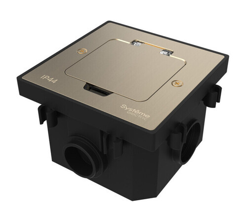 Systeme Elecrtic MultiDesk Никель Лючок на 2 модуля IP44 с монтажной коробкой для бетонных полов, тип MDK20