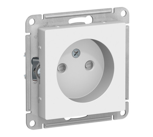 Розетка Systeme Electric ATLASDESIGN, скрытый монтаж, без заземления, со шторками, винтовые клеммы, белый