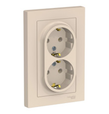 Розетка двухместная с рамкой Systeme Electric ATLASDESIGN, скрытый монтаж, с заземлением, винтовые клеммы, бежевый