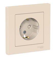Розетка с рамкой Systeme Electric ATLASDESIGN, скрытый монтаж, с заземлением, со шторками, винтовые клеммы, бежевый