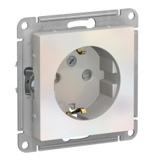Розетка Systeme Electric ATLASDESIGN, скрытый монтаж, с заземлением, со шторками, жемчуг