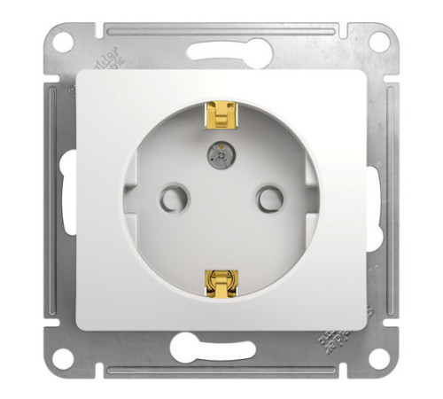 Розетка Systeme Electric GLOSSA, скрытый монтаж, с заземлением, со шторками, белый