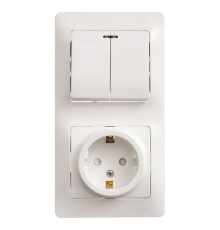 Блок: выключатель 2-клавишный и розетка Systeme Electric GLOSSA, скрытый монтаж, белый