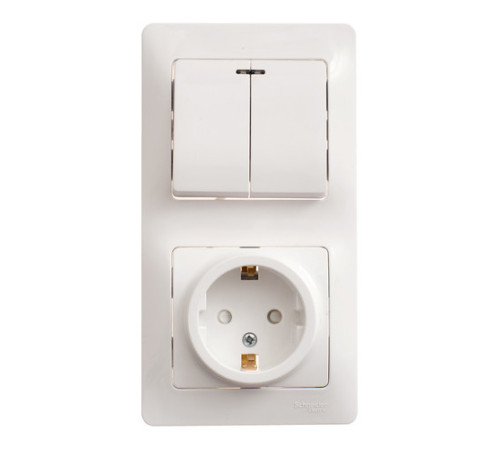 Блок: выключатель 2-клавишный и розетка Systeme Electric GLOSSA, скрытый монтаж, белый
