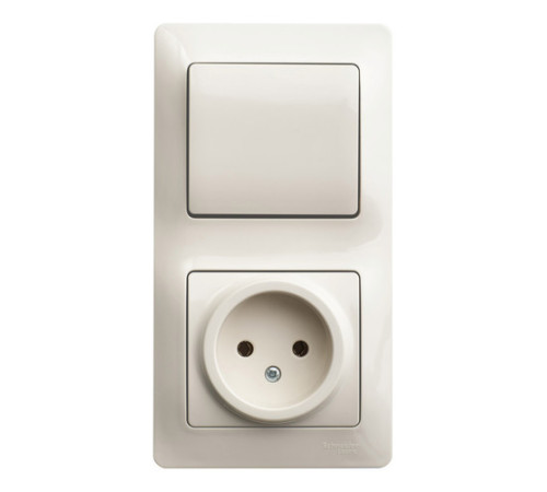 Блок: выключатель 1-клавишный и розетка Systeme Electric GLOSSA, скрытый монтаж, бежевый