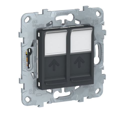 Розетка компьютерная 2xRJ45 Cat.6 Schneider Electric UNICA NEW, антрацит