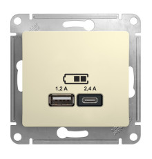 Розетка 2xUSB Systeme Electric GLOSSA, скрытый монтаж, бежевый, GSL000239