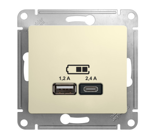 Розетка 2xUSB Systeme Electric GLOSSA, скрытый монтаж, бежевый, GSL000239