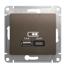 Розетка 2xUSB Systeme Electric GLOSSA, скрытый монтаж, шоколад, GSL000839