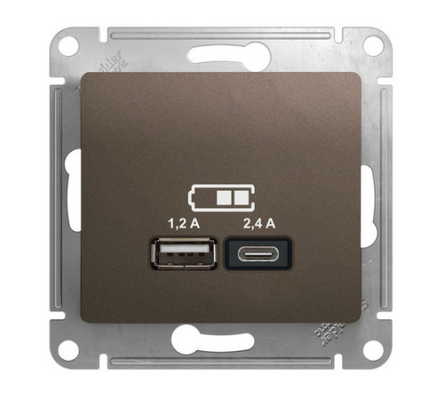 Розетка 2xUSB Systeme Electric GLOSSA, скрытый монтаж, шоколад, GSL000839