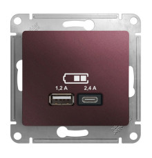 Розетка 2xUSB Systeme Electric GLOSSA, скрытый монтаж, баклажановый, GSL001139